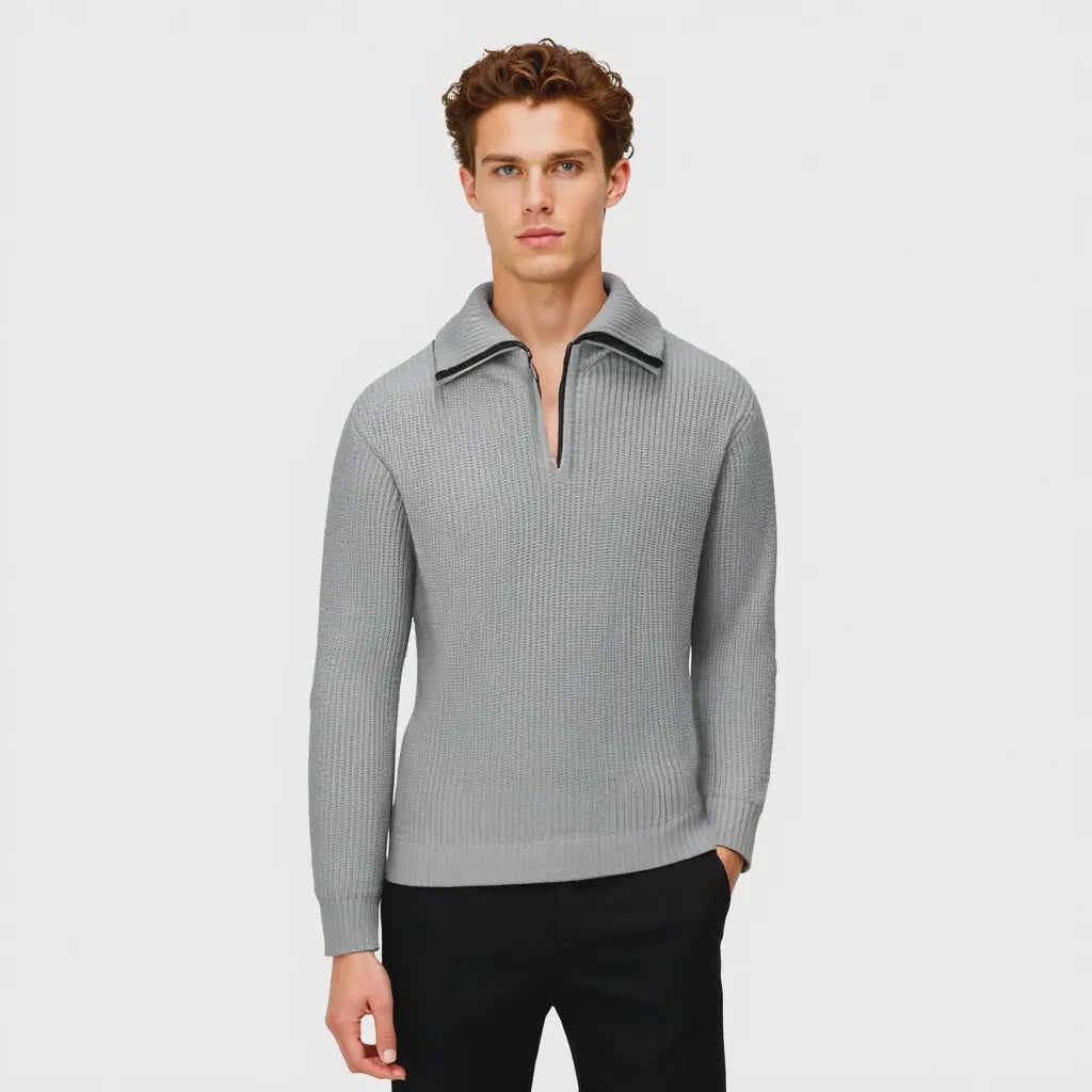 Suéter Masculino de Tricot com Meio Zíper Elegante