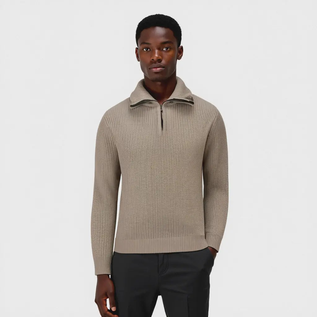 Suéter Masculino de Tricot com Meio Zíper Elegante